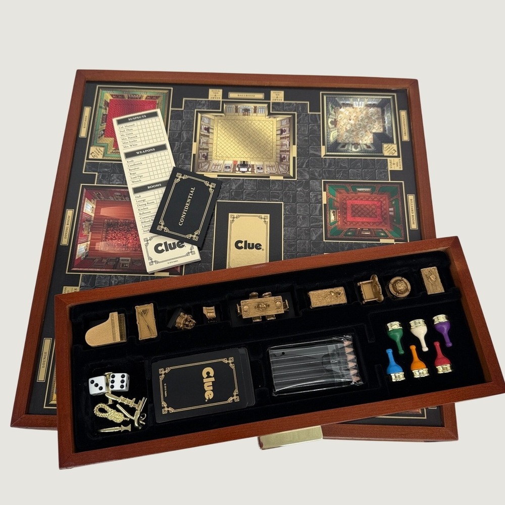 Clue Luxury Edition 2016 Wooden Cabinet Collector Board Game Complete w Box
